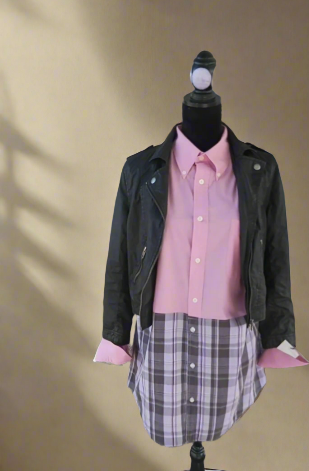 #5 chemise rose/carreaux/longue